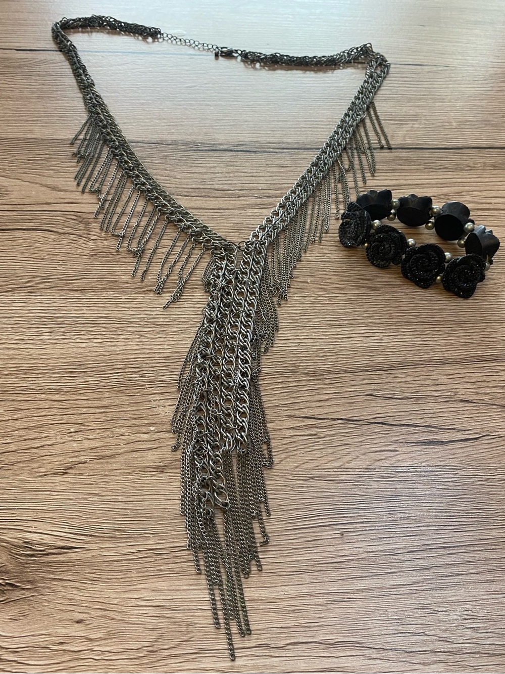 Gunmetal Fringe Cascade Necklace - Unbranded